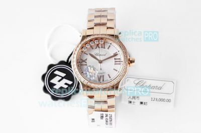 ZF Factory Swiss Chopard Happy Sport Diamonds Rose Gold Watch 33MM